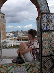 Student on Medina rooftop in Tunis